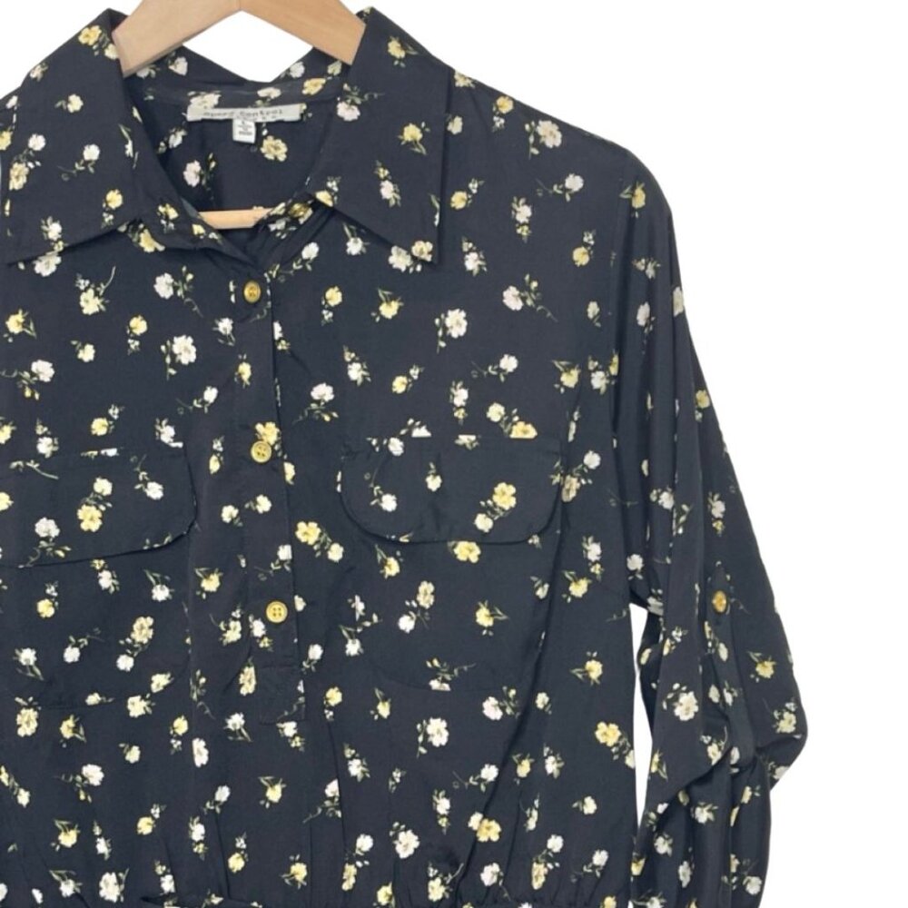 SPEED CONTROL | Women's Black & Yellow Lightweight Floral Shirt Dress | Size L - Picture 3 of 13